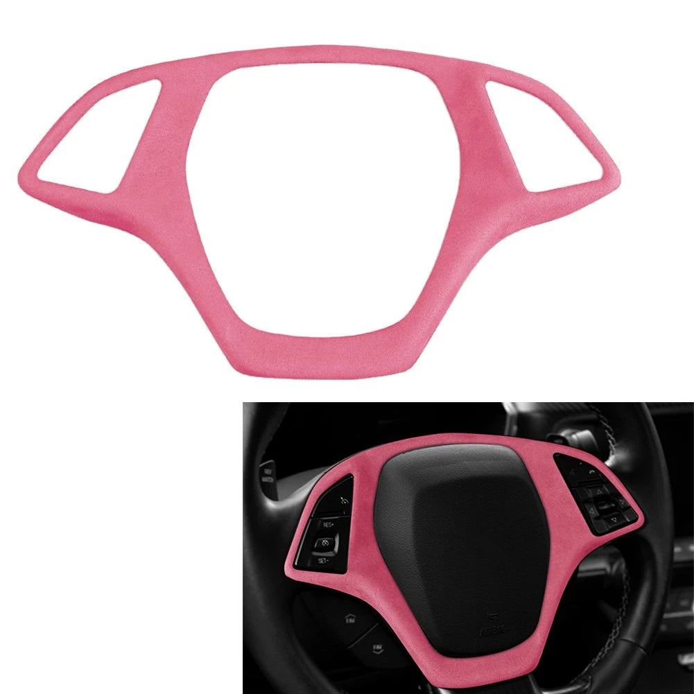 Suede Steering Wheel Cover for Chevrolet Corvette C7 (2014–2019) Pink