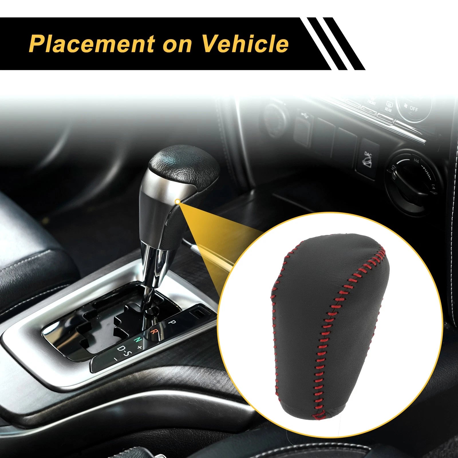 1 Pc Gear Shift Knob Cover for Honda Civic (2016–2021) Black Red Faux Leather