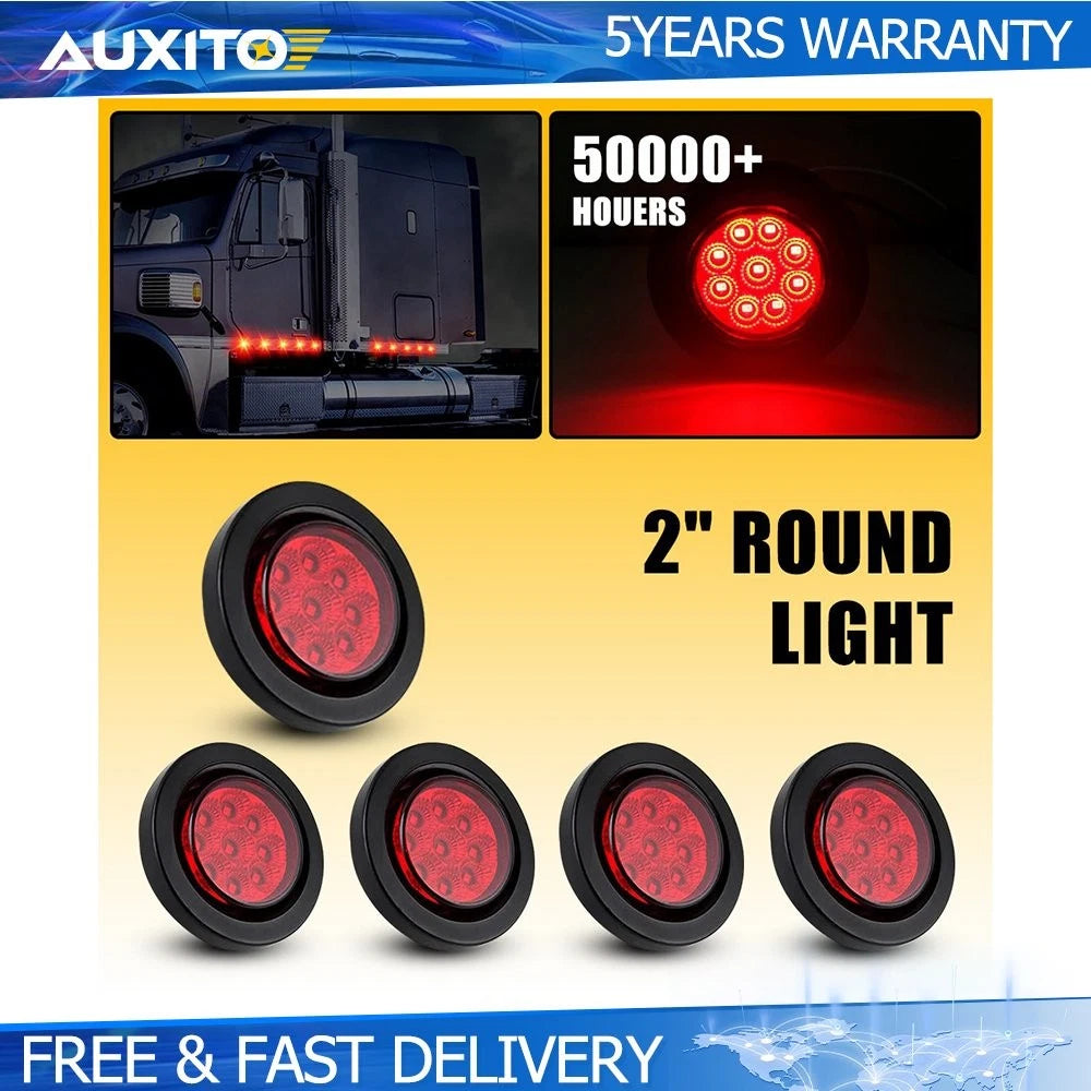 2 Inch DOT Round Red LED Trailer Sider Marker Lights for Truck