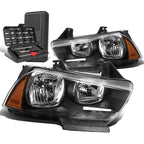 Pair of Black Housing Amber Signal Headlights for Dodge Charger (2011–2014)