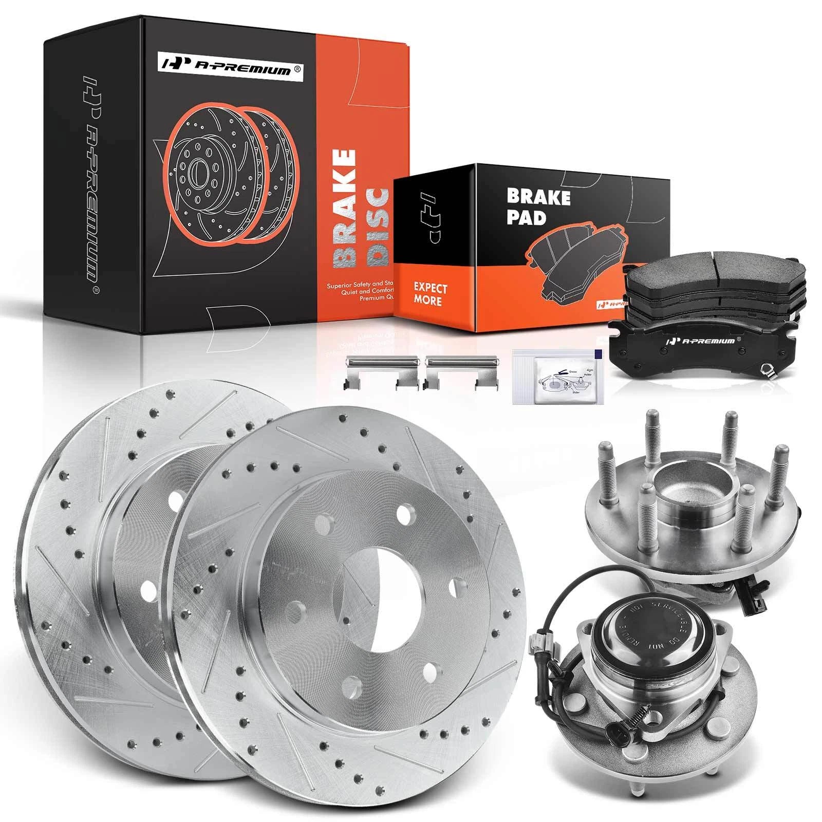 Set of 8 Front Drilled Rotors & Brake Pads for Chevy Silverado GMC