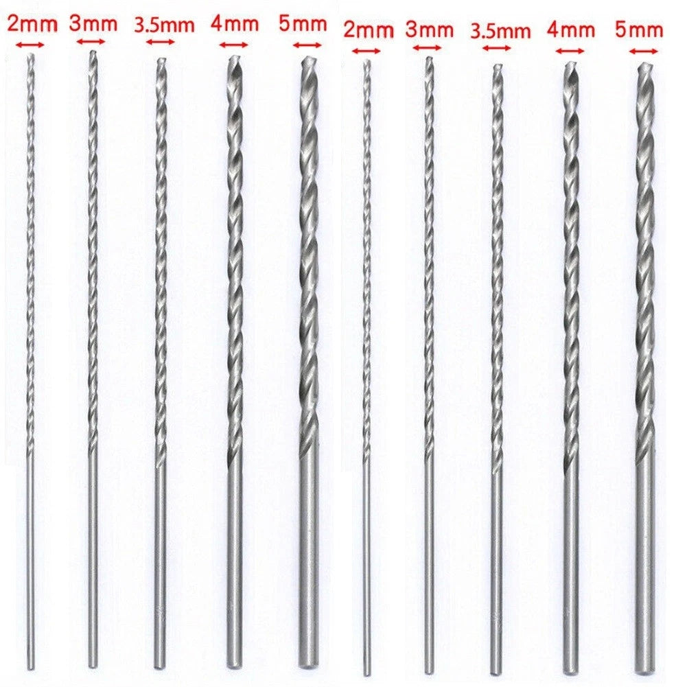 Set of 10 Extra Long Drill Bits 2mm-5mm for Aluminum