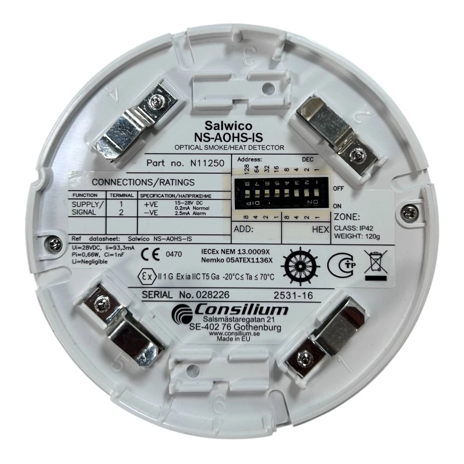 Marine Optical Smoke/Heat Detector for Consilium N11250 (OEM)