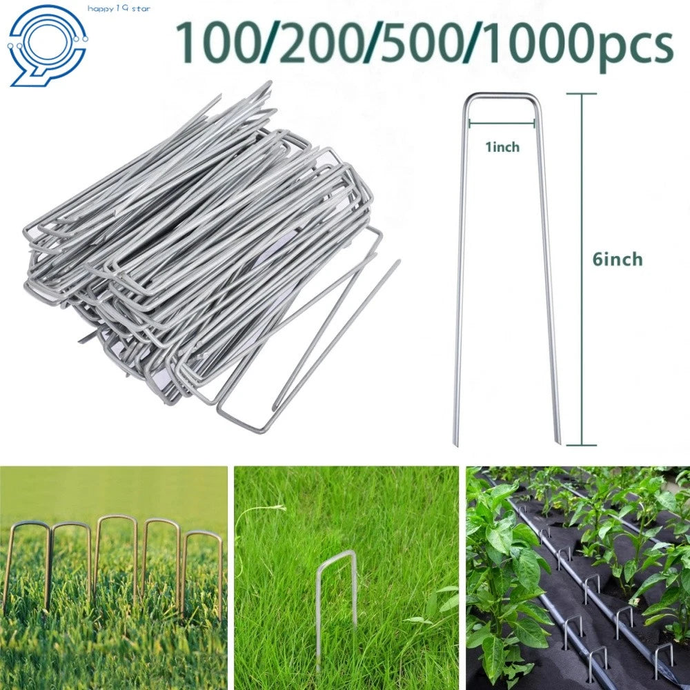 Set of 100 Galvanized Landscape Staples for Garden Use (6")