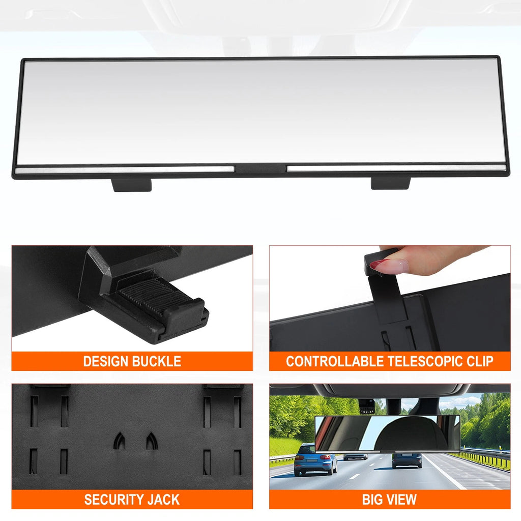 11" Universal Clip On Flat Panoramic Wide Angle Rear View Mirror