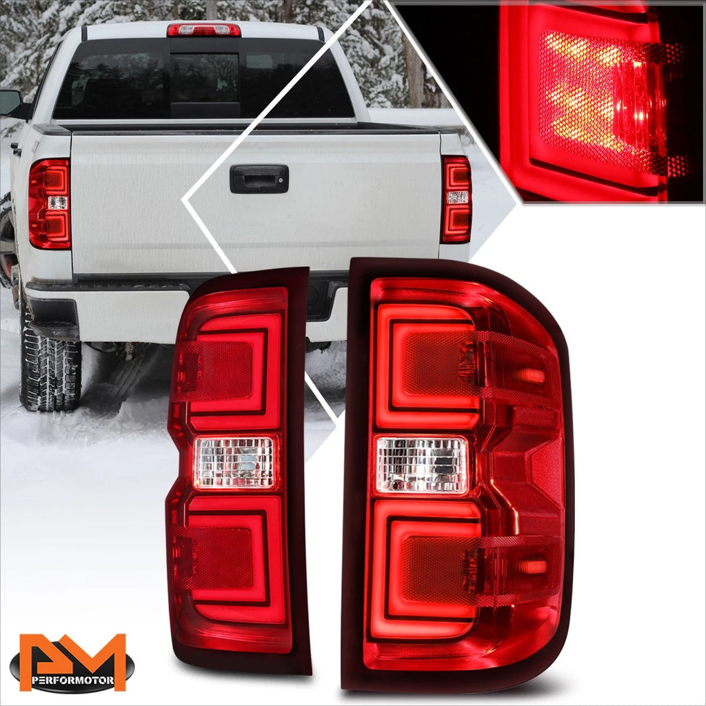 Dual C-Shape LED Tube Tail Brake Lights for Silverado/Sierra (2014–2019)