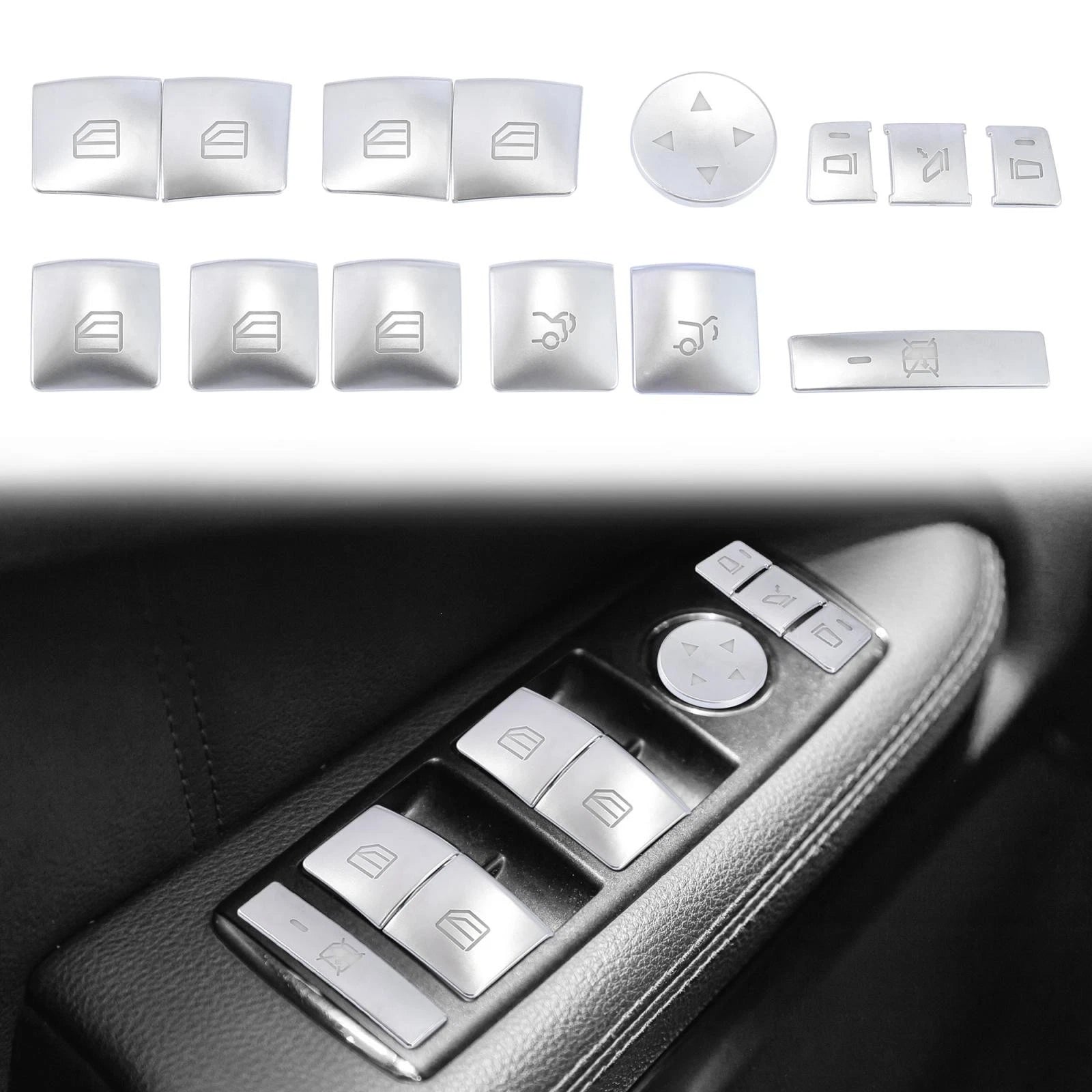 Set of 2 Door Armrest Window Switch Button Covers for Mercedes-Benz C200 C250 (2010–2014)