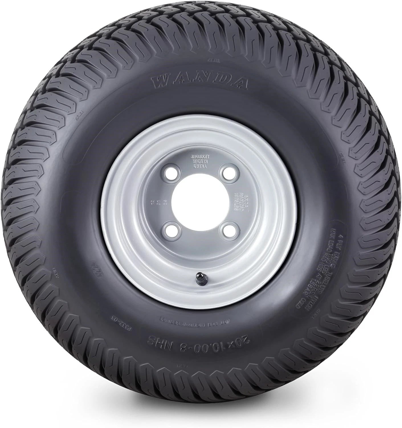 20x10-8 Lawn Mower Tire & Wheel Set with 4x4" Silver Wheel (13040)