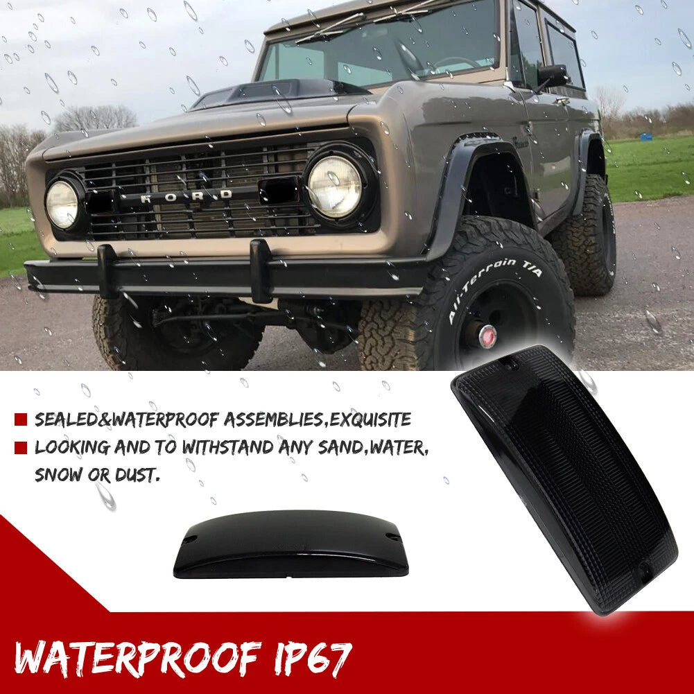 Pair Smoked Front Turn Signal Light Lenses for Ford Bronco (1969–1977)