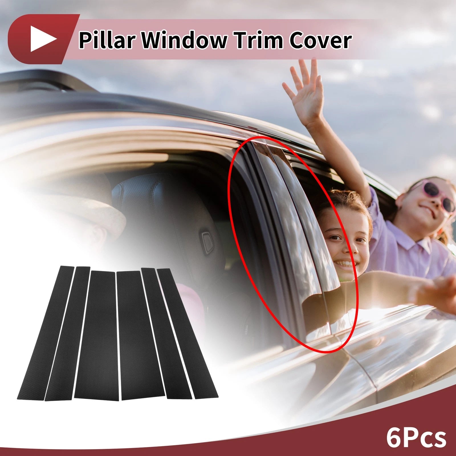 6 Pcs Car Door Pillar Window Trim for Toyota Noah (2020–2023) Carbon Fiber