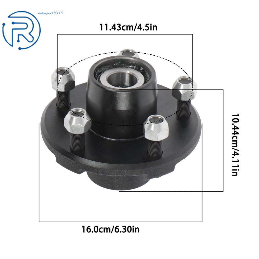 Set of 2 Round Spindles & Bearings for Trailer Hub Assembly (5 on 4.5")