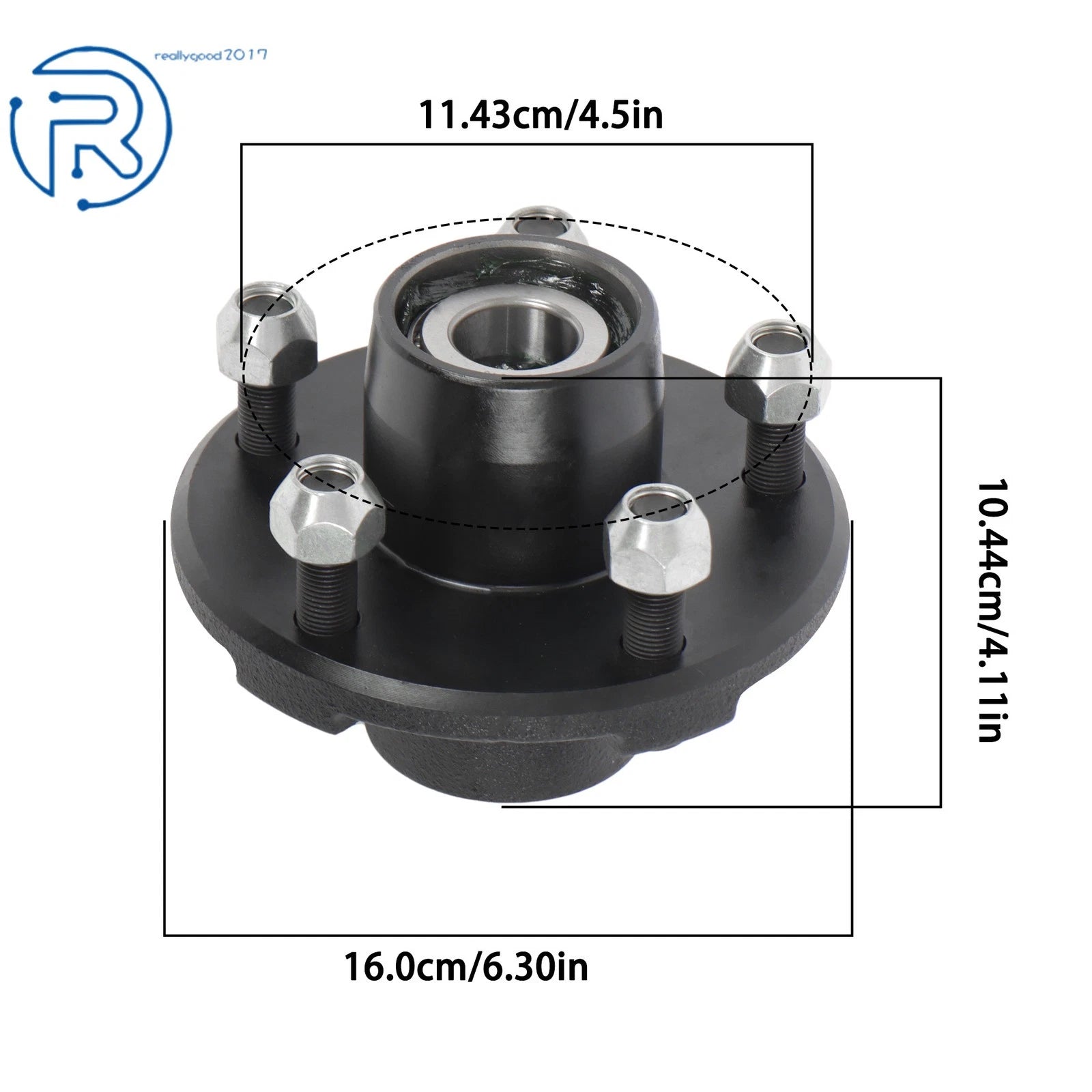 Set of 2 Round Spindles & Bearings for Trailer Hub Assembly (5 on 4.5")