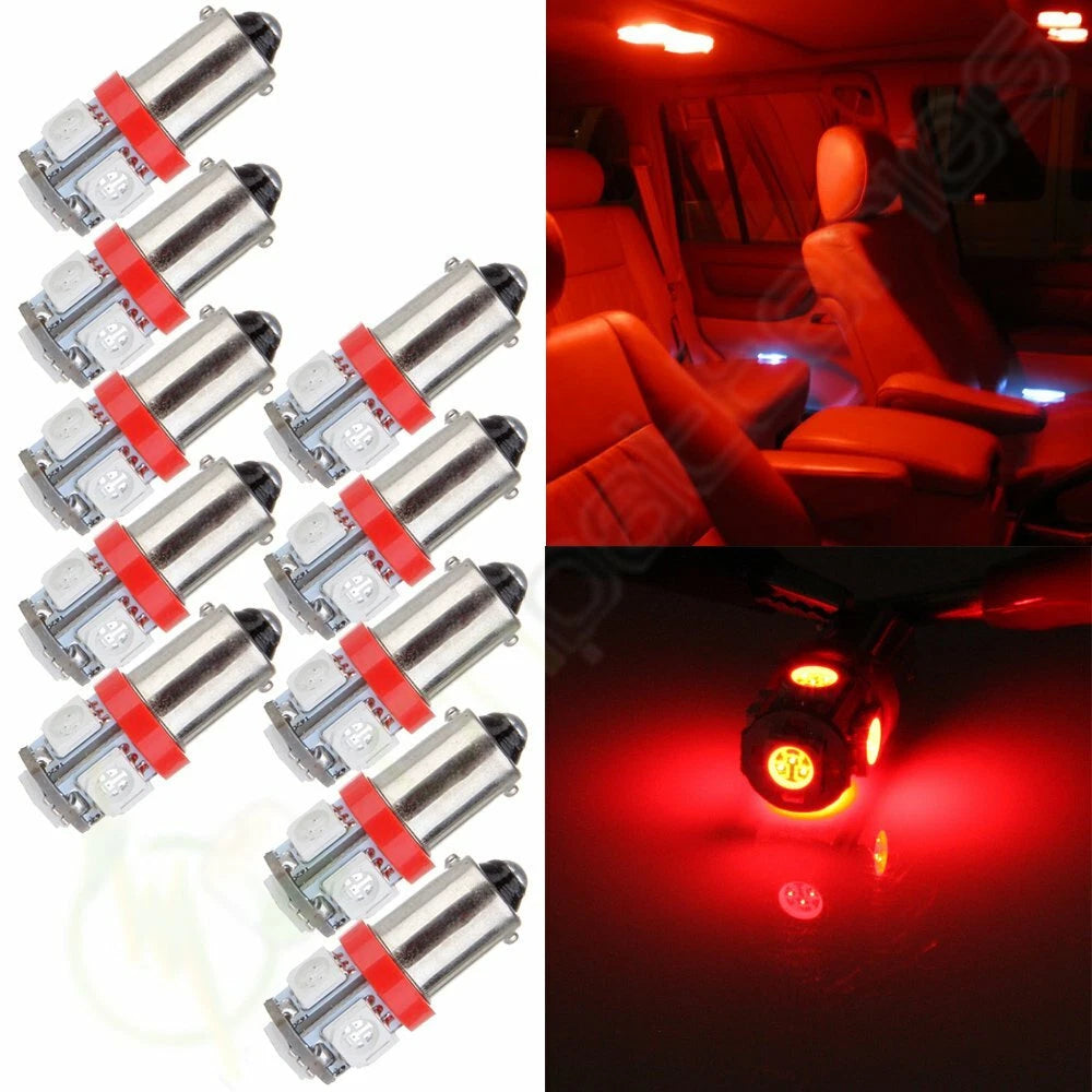 10Pcs Red T11 BA9S 5SMD LED Dome Map Reading Light Bulb