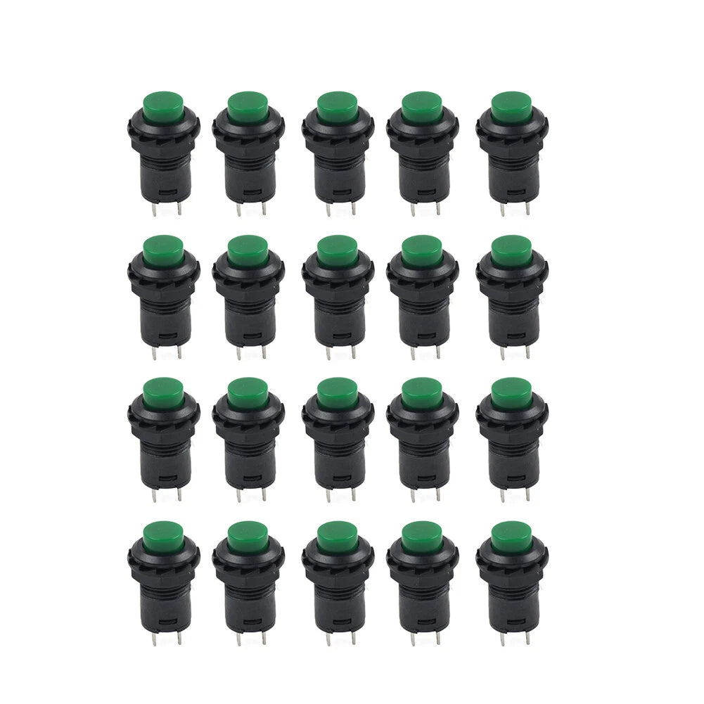 20pcs 12mm Thread Green Cap Push Button Switch ON-OFF for Universal Use