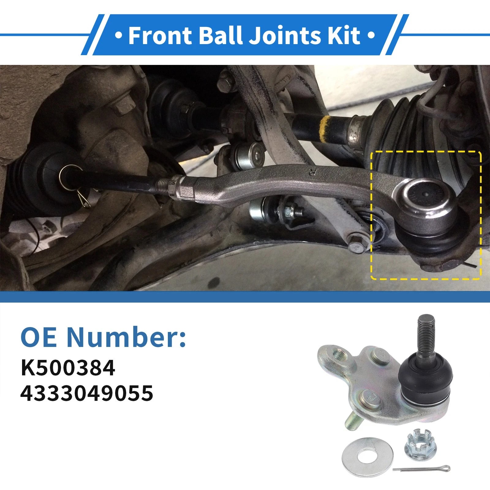2X Front Lower Ball Joints for Toyota Prius (2004–2009) No.K500384/4333049055