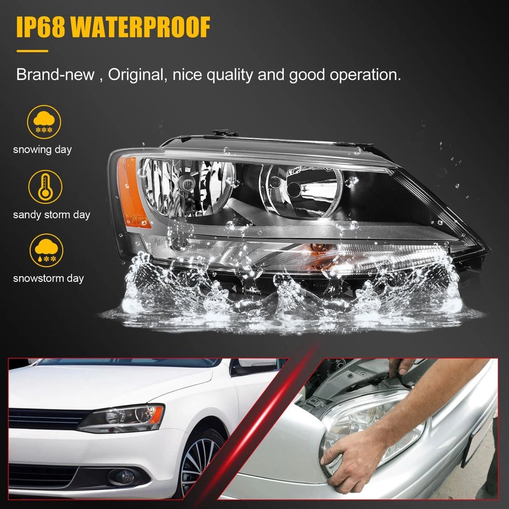 Headlights for Volkswagen Jetta Sedan MK6 (2011–2018) Black Housing