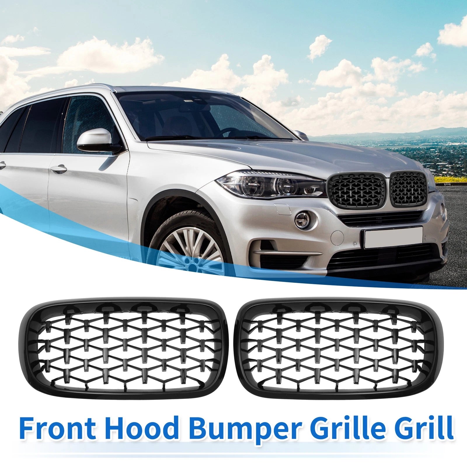 1 Pair Front Hood Bumper Grille Grill for BMW X5 F15 (2014–2016) Diamond Star