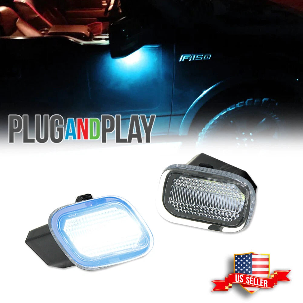 Ice Blue LED Side Mirror Puddle Lights for F-150 F250 F350 F450 (2017–2022)