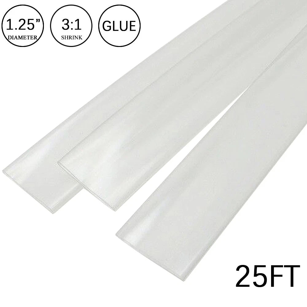Heat Shrink Tubing 1.25" 25FT Clear Dual Wall Waterproof for Wires