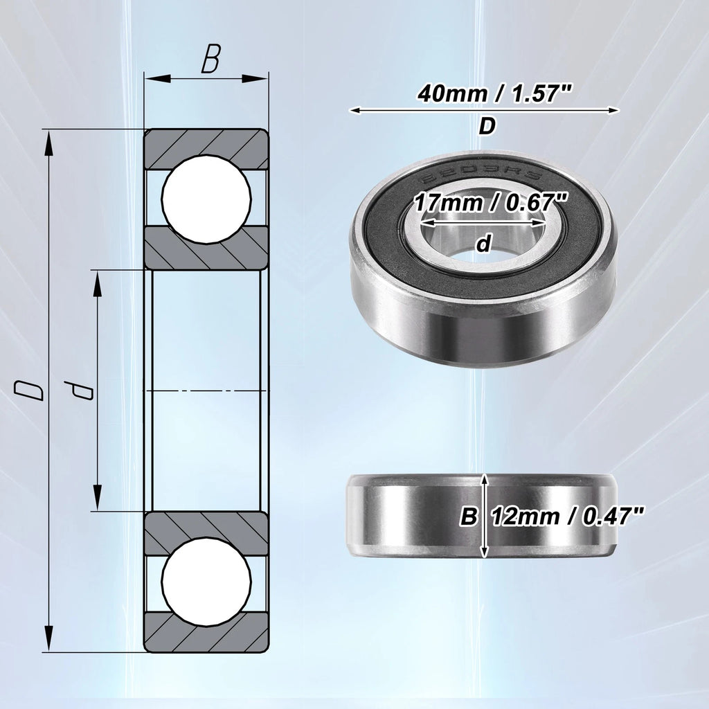Set of 4 6203-2RS Deep Groove Ball Bearings for Auto (17x40x12mm)