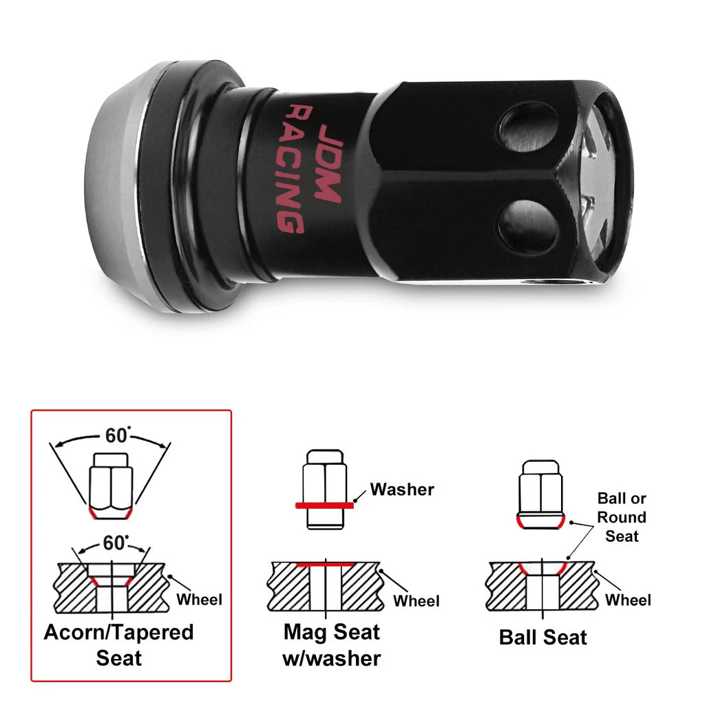 Set of 20 M12X1.5 Gunmetal JDM Closed End Lug Nuts with Spline Lock and Key