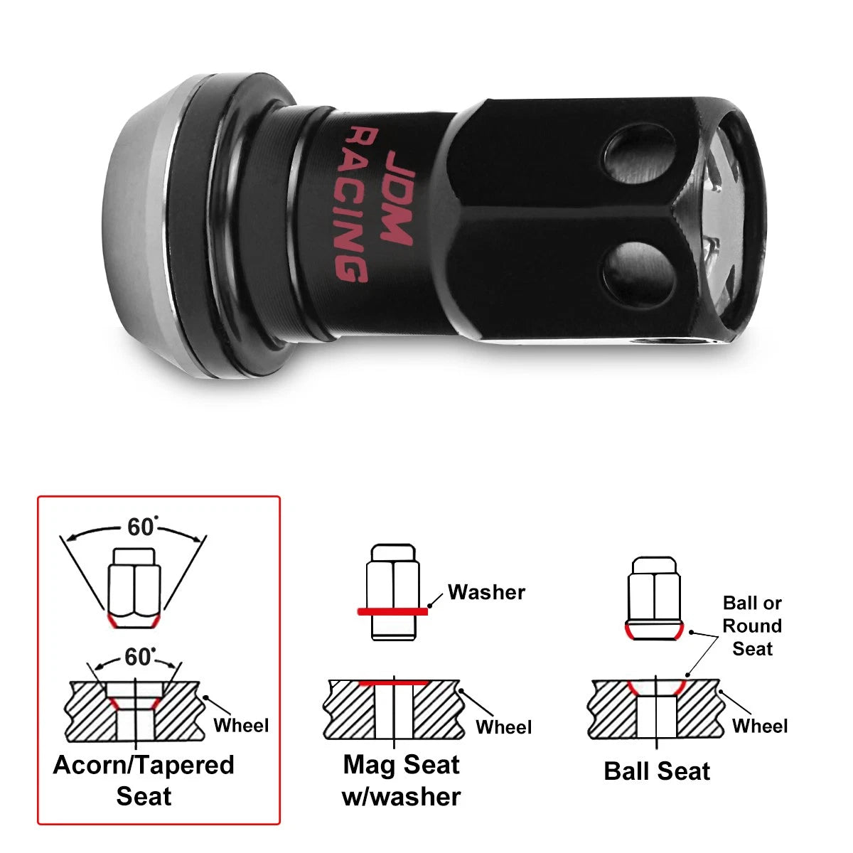 Set of 20 M12X1.5 Gunmetal JDM Closed End Lug Nuts with Spline Lock and Key