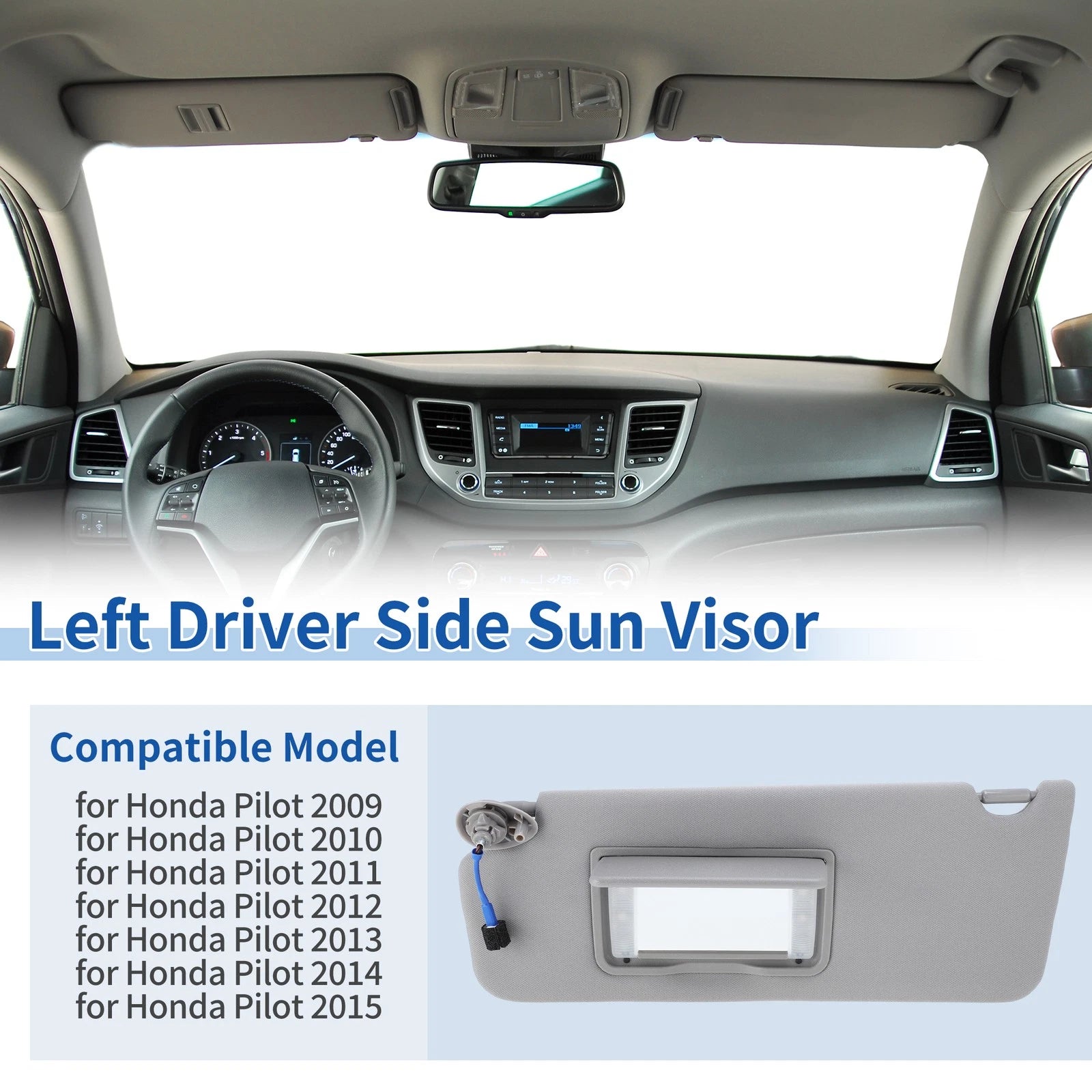 Left Side Sun Visor for Honda Pilot (2009–2015) No. 83280-SZA-A01ZA Gray