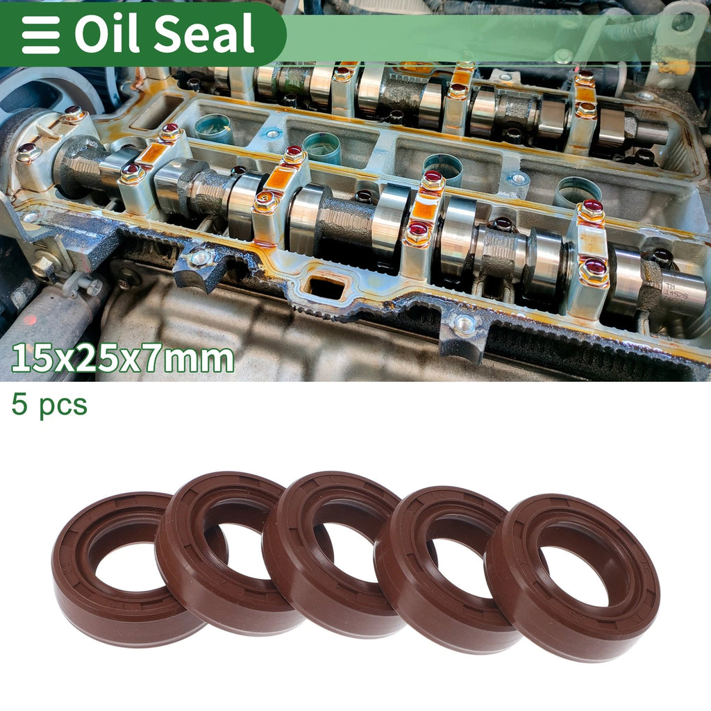 Set of 5 Oil Seal Rotary Shaft Seal FKM Rubber 15x25x7mm