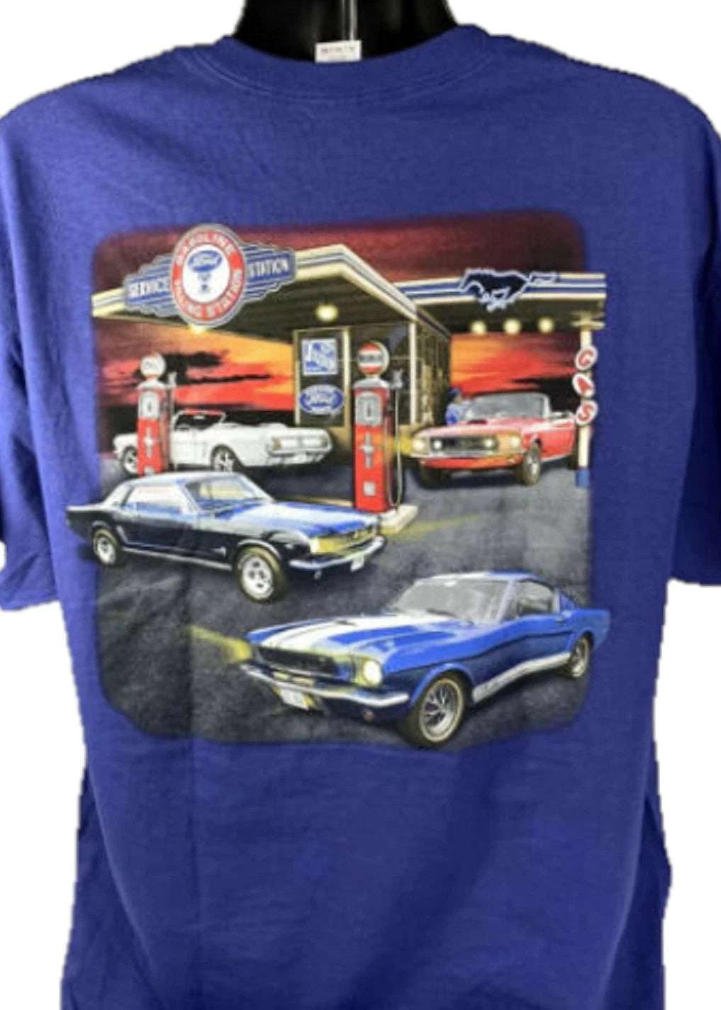 Ford Mustang T-Shirt Vintage Gas Station Scene (1964–2024)