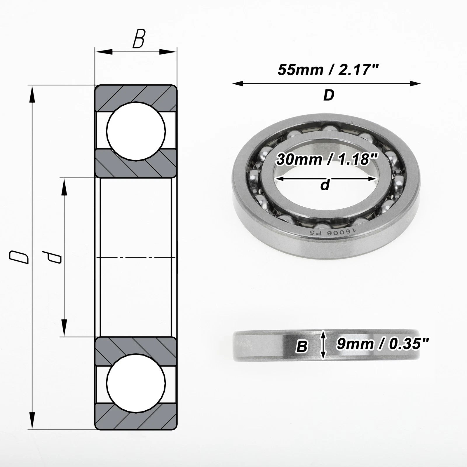 Deep Groove Ball Bearing P5 for Scooter Skateboard Wheel (30x55x9mm)