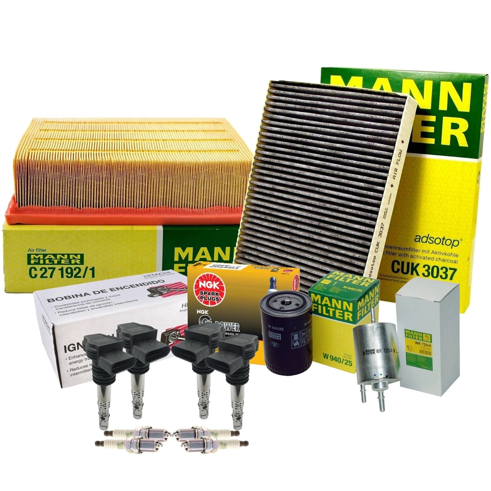 Set of 4 Mann Filters & 4 NGK G-Power Spark Plugs for Audi L4