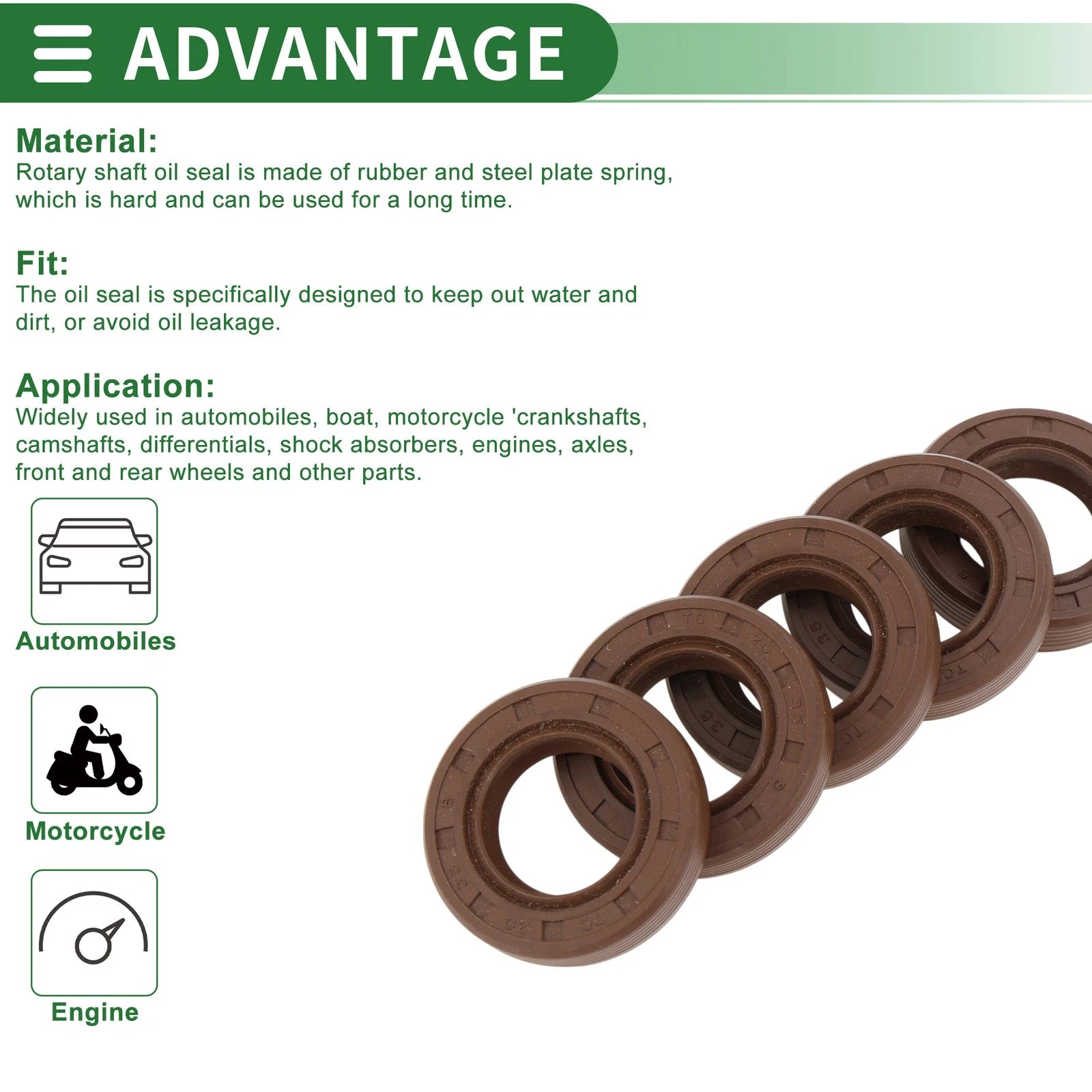 Oil Seal FKM Rubber 20x35x8mm for Various Models (5 Pcs)
