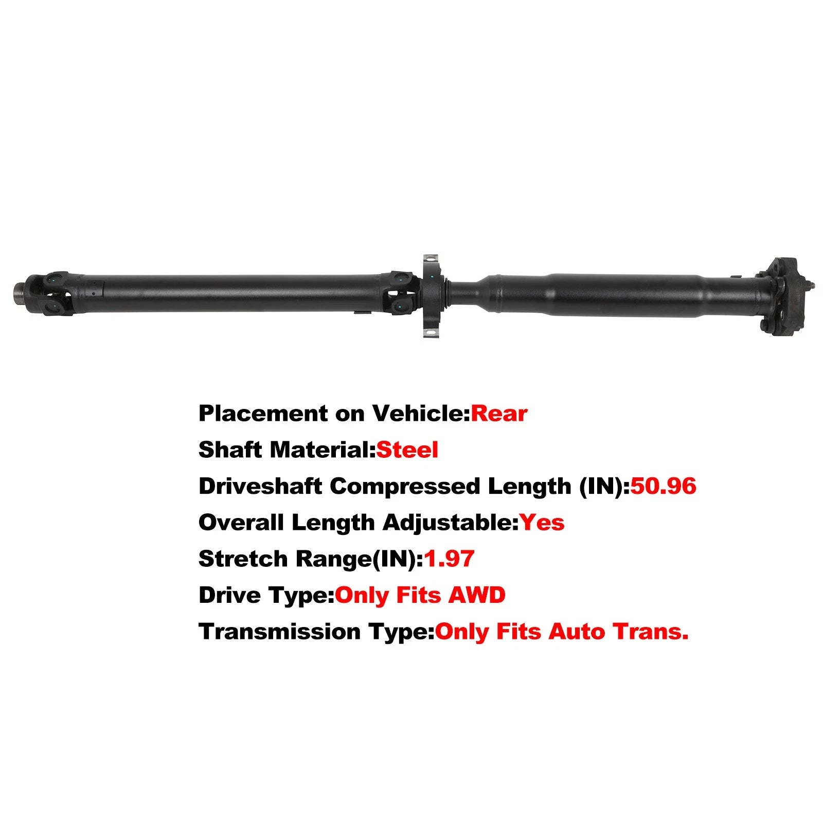 Rear Driveshaft for BMW X3 F25 (2011–2017) L4 2.0L L6 2.5L AWD 50.96"