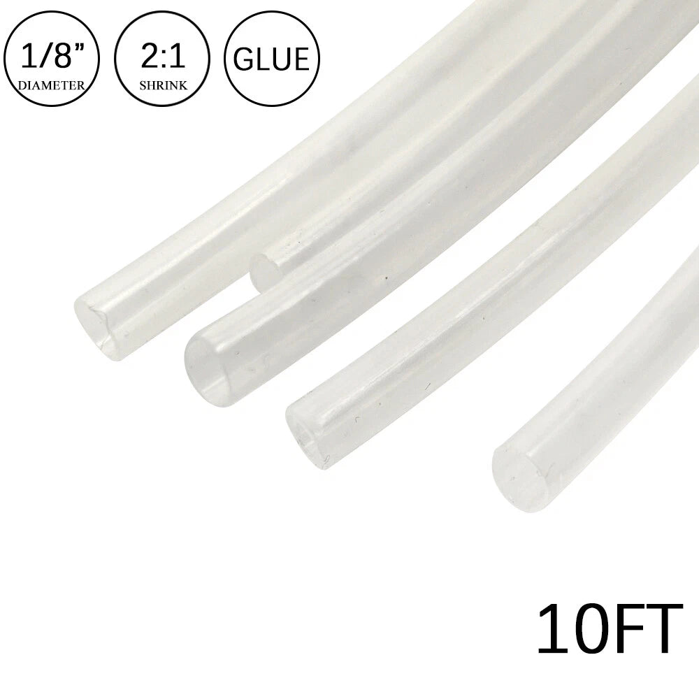 2:1 Heat Shrink Tubing 1/8" 10FT Clear Waterproof Dual Wall Wires Wrap