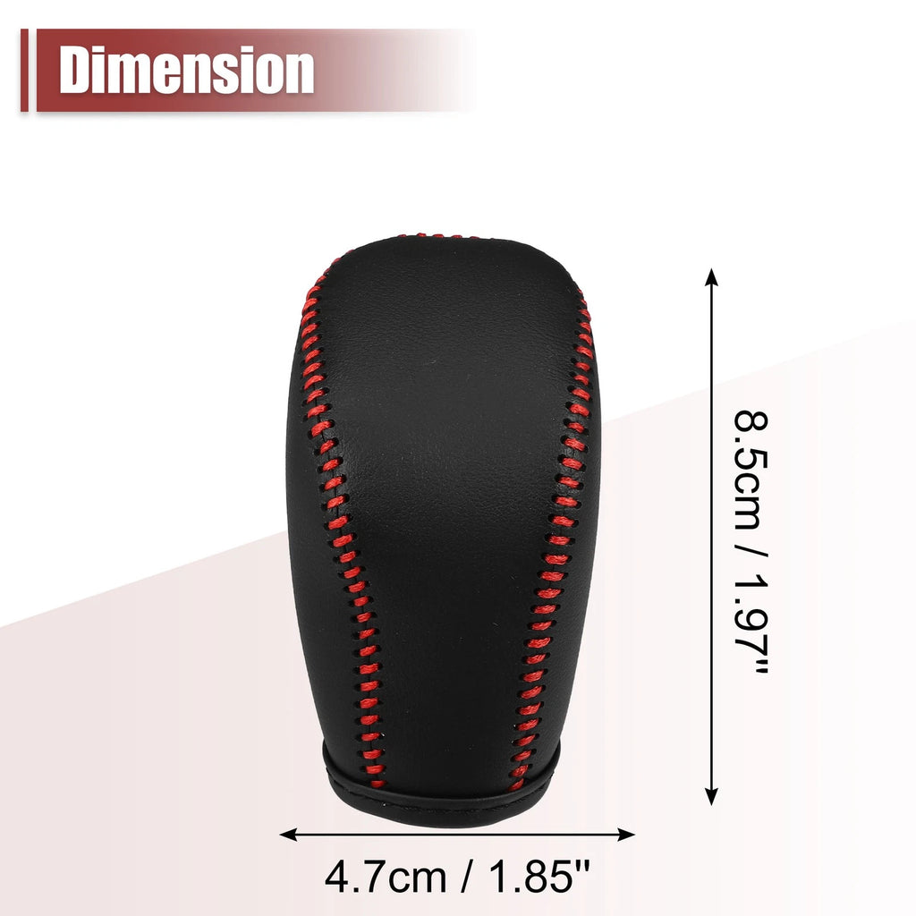Gear Shift Knob Cover Protector for Toyota Crown (Black, Red Stitches)