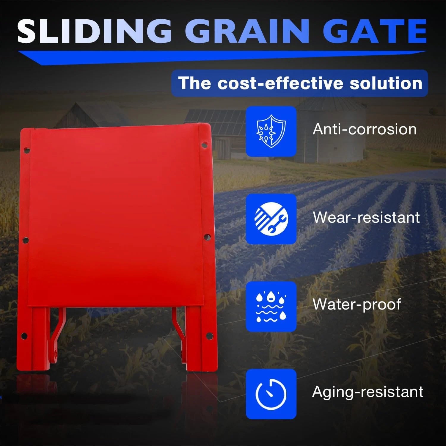 9X9 in Red Sliding Grain Gate for Feed Bin & Truck Unloading