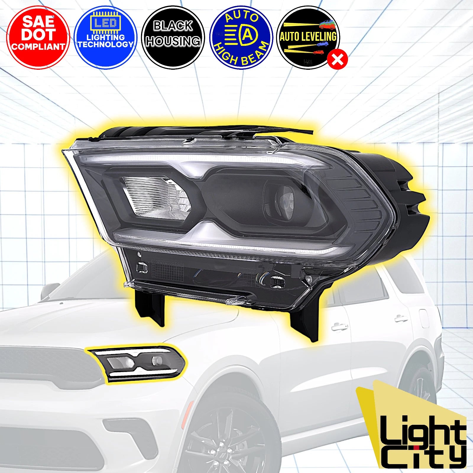 LED Headlight LH for Dodge Durango (2021–2024) - Auto Hi-Beam, Black