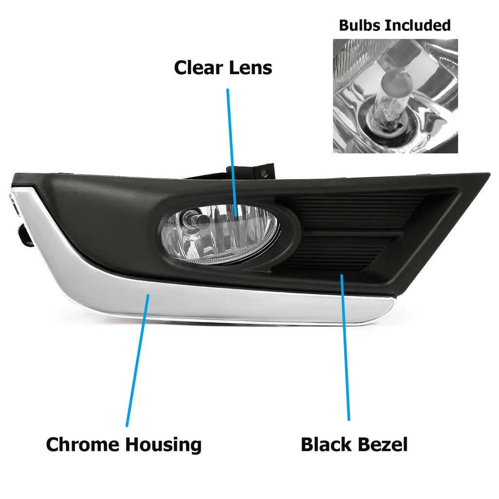 Fog Light Lamps Set of 2 for Honda CR-V (2017–2019) Chrome Bezel w/Bulbs+Switch+Wiring