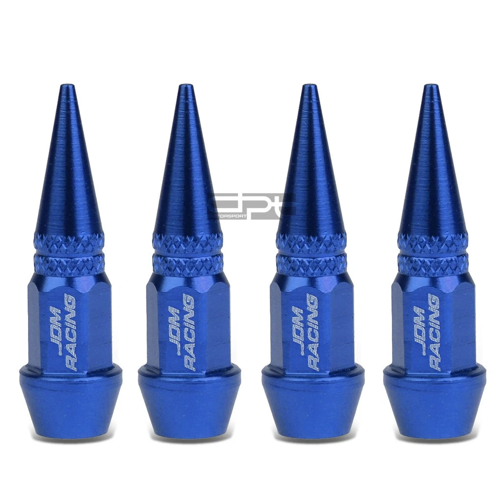 Set of 4 Blue Spiky Tire Rim Air Valve Dust Covers for Universal Fit