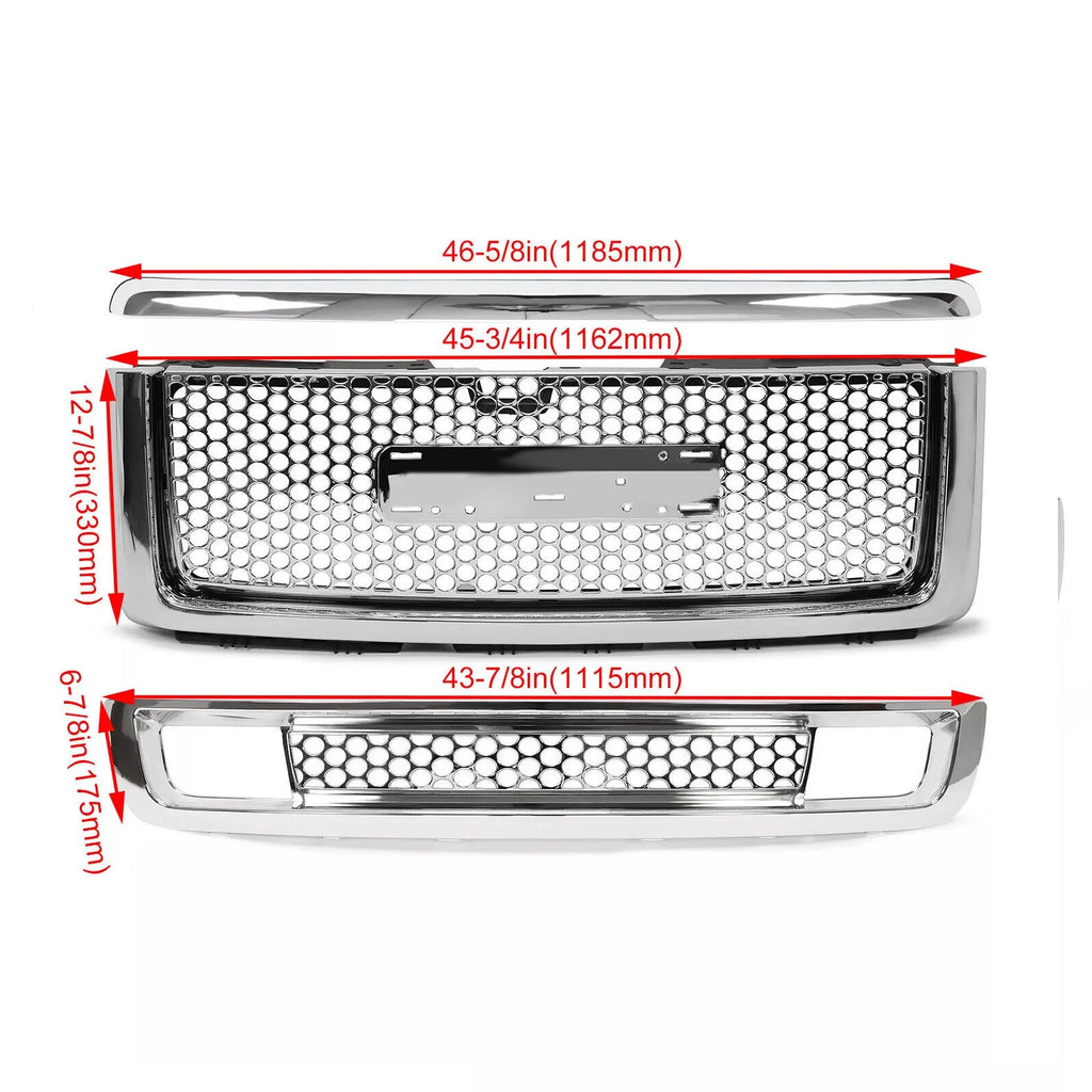 Chrome Upper Lower Grille Hood Molding for GMC Sierra 1500 Denali (2007–2013)
