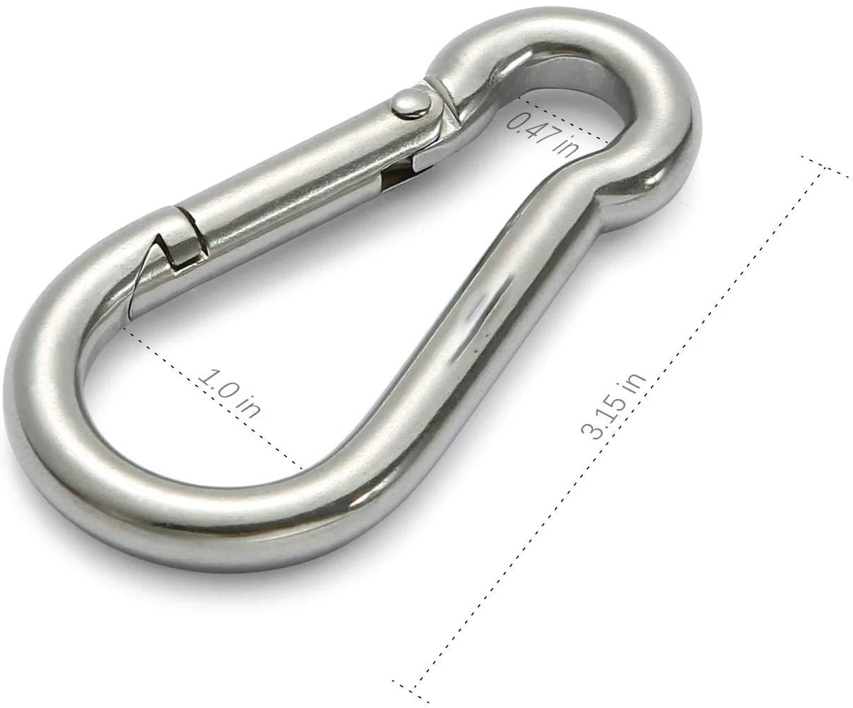 Set of 12 Stainless Steel 304 Spring Snap Hook Carabiner Clips