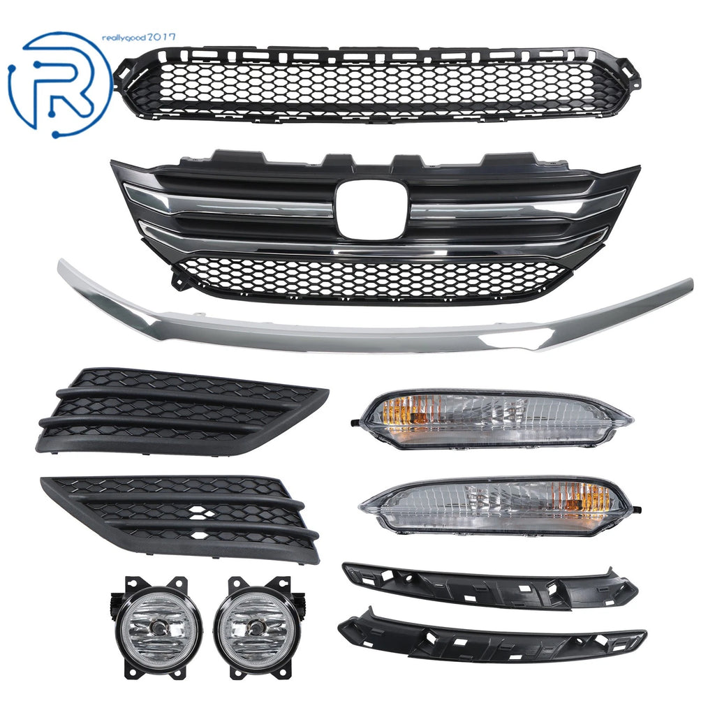 Front Bumper Grille Set with Fog Lamps for Honda Pilot (2016-2018)