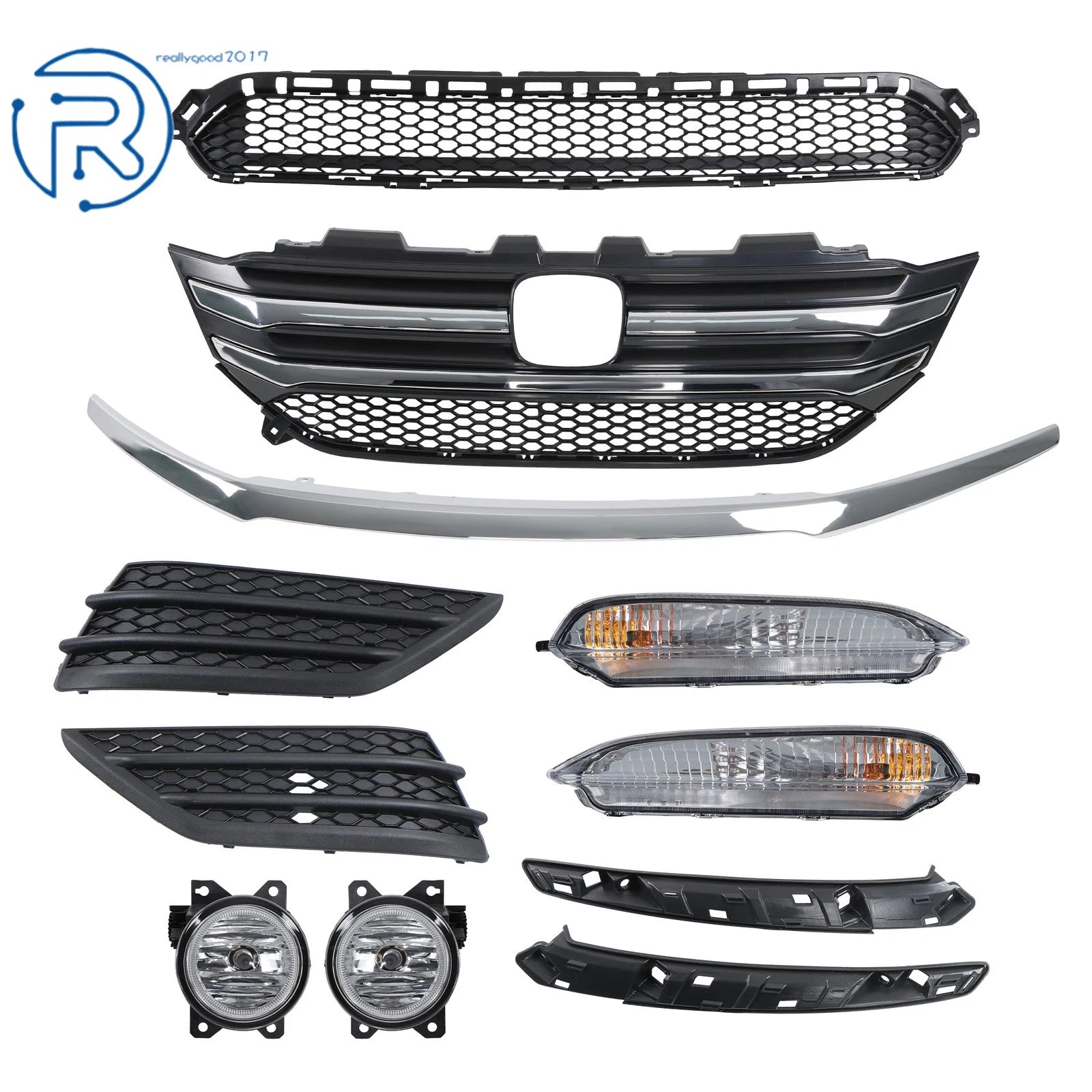 Front Bumper Grille Set with Fog Lamps for Honda Pilot (2016-2018)