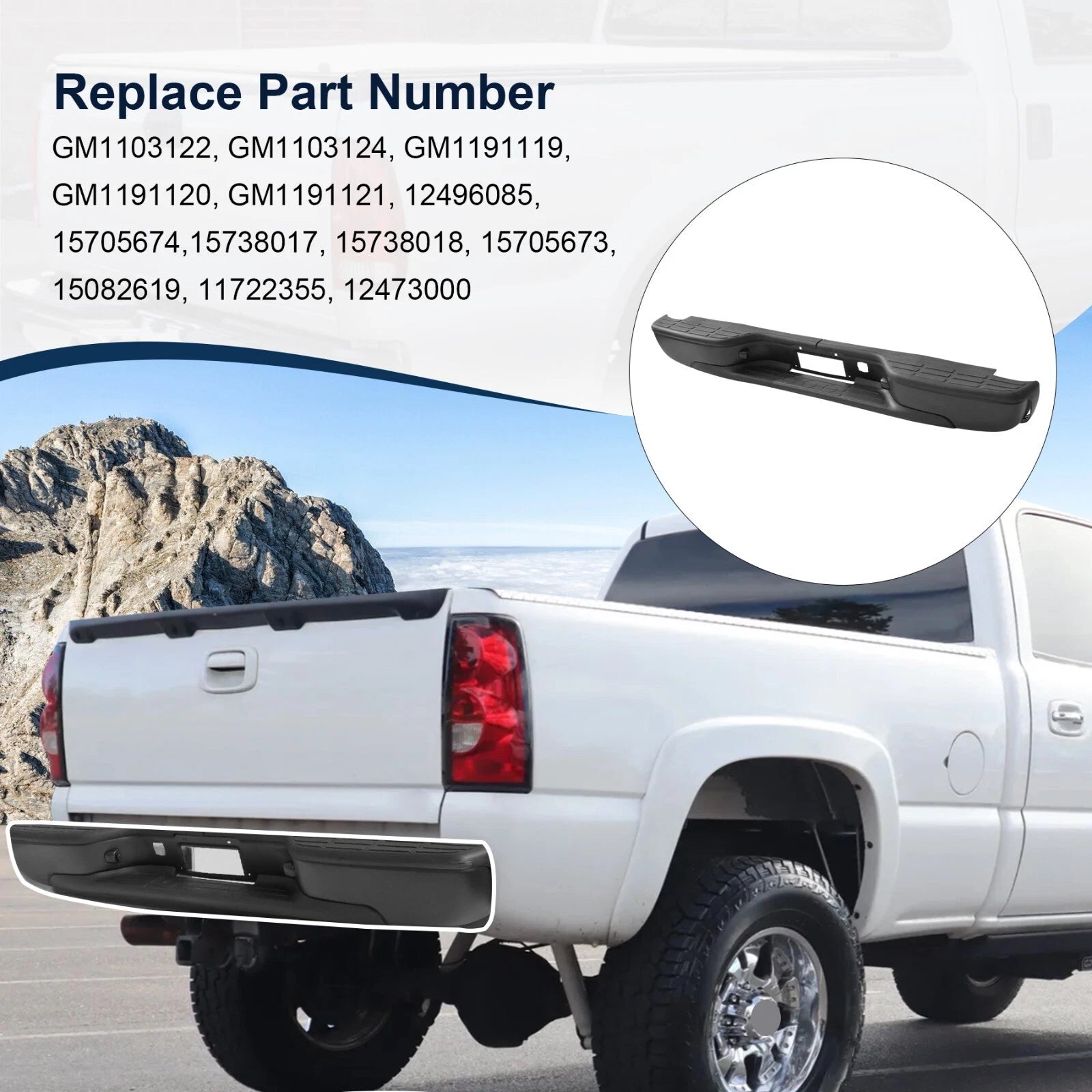 Black Rear Step Bumper for Chevy Silverado GMC Sierra 1500 2500 (1999–2007)