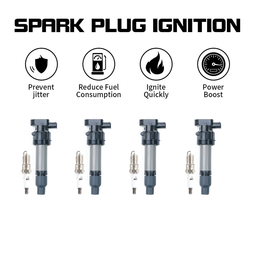Set of 4 Ignition Coils + 4 Spark Plugs for Cadillac DTS (2006–2011) 4.6L V8