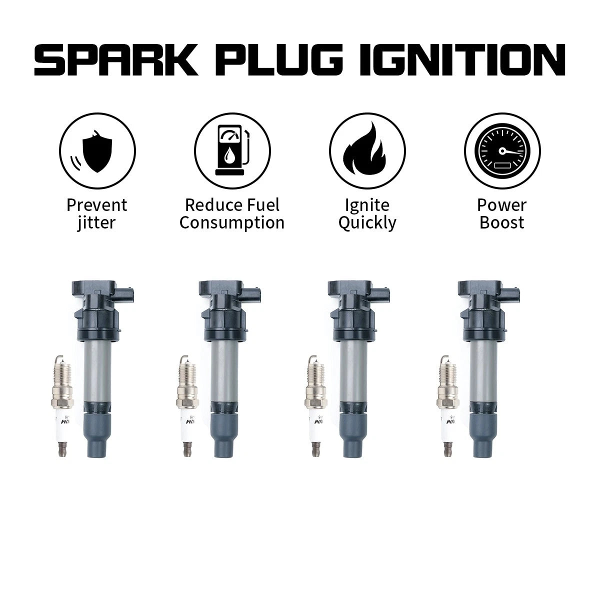 Set of 4 Ignition Coils + 4 Spark Plugs for Cadillac DTS (2006–2011) 4.6L V8