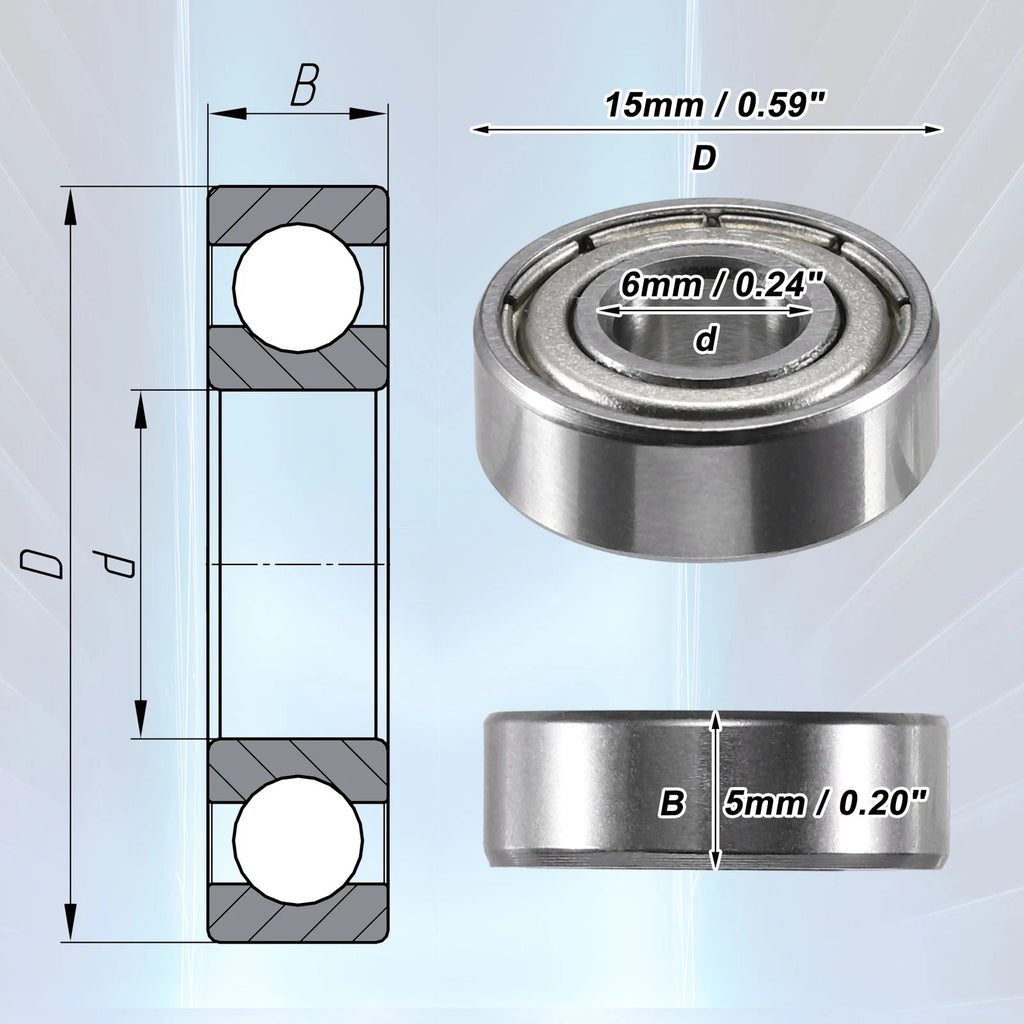 10pcs 6x15x5mm Double Metal Shield Ball Bearings 696-ZZ