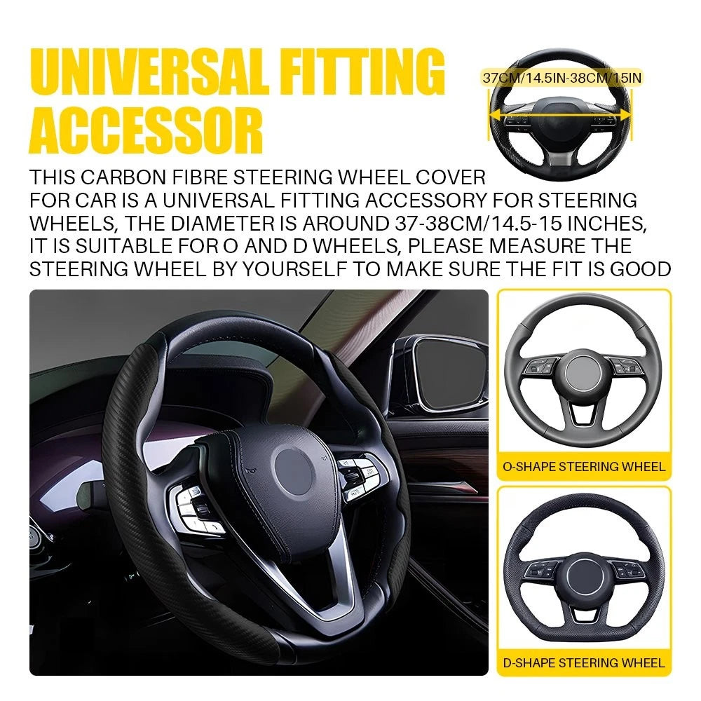 Carbon Fiber Steering Wheel Booster Cover for Universal Fit (15"/37-38CM)