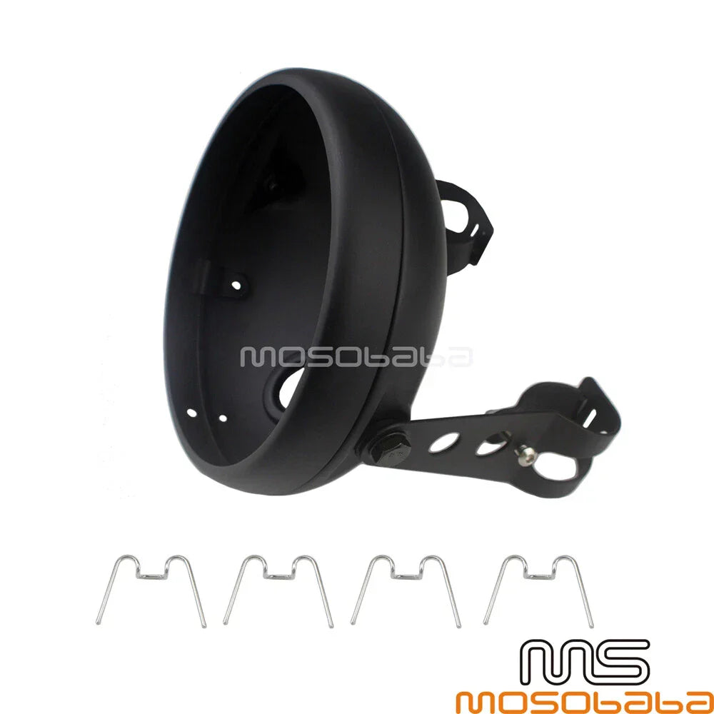 7'' Steel Round Black Headlight Housing w/ Bracket for Universal Motorcycle