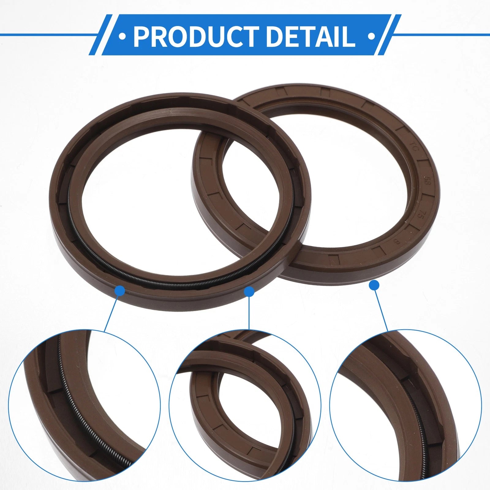 2X Oil Seal Rotary Shaft Seal FKM Rubber 58x75x8mm for Various Models